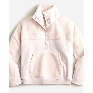 J.Crew Teddy Sherpa Button-Front Sweatshirt Beige Pullover Womens XL Cozy Fleece